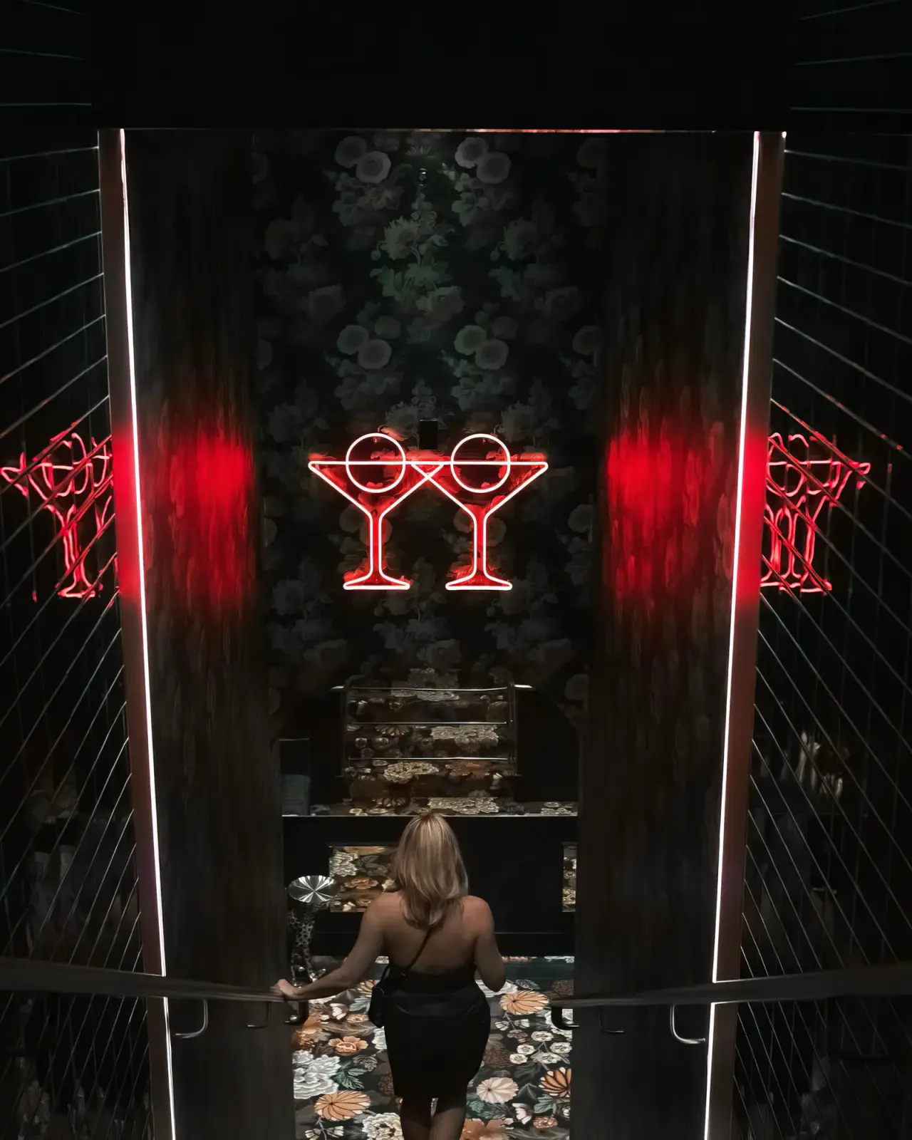 The neon martini-glass entrance